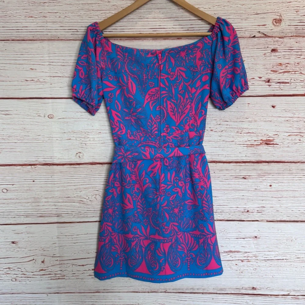 Lilly Pulitzer Jada Off The Shoulder Romper in Aura Pink Leaf An Impression Sz 2 - Picture 11 of 16